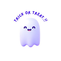 Ghostly Greetings Spooky ,Sweet, and Charming Halloween Treat, Delightful, Illustration with a Smiling Ghost and Trick or Treat Wishes