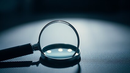 Magnifying glass on a textured surface highlights professional inspection under focused light.