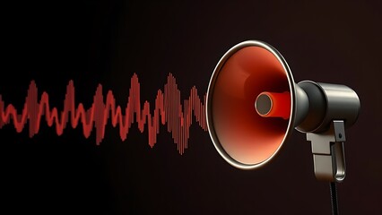 Vintage megaphone with abstract sound wave visualization in a 3D render style.