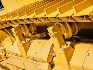 Close-up view of construction machine track components showing intricate design and durability...