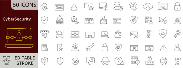 Cybersecurity Line Icons Set with Editable Stroke for Data Protection and Online Security Concepts