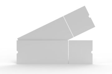 3D Realistic empty event tickets mockup isolated on background. Blank template for showcasing your ticket, train, raffle, carnival, concert, festival, lottery, coupon, theatre or airplane pass label.