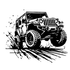 Off road car Silhouette Grunge Splatter and Dripping Spray Effects