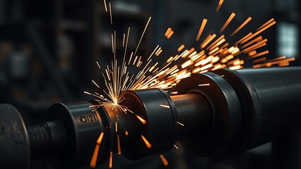 Metal workpiece emitting sparks, highlighting industrial precision and energy.