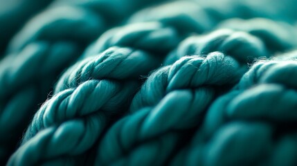 Close-up shot of chunky knitted wool texture with beautiful turquoise color