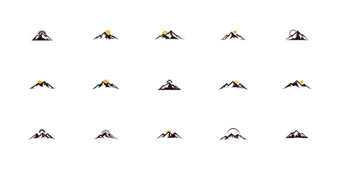 Mountain silhouette set in vector format with high peaks, nature landscape outlines, wilderness graphic design elements, trekking travel backgrounds

