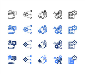Management Development Program icon sheet multiple style collection. Feedback, Resource allocation, Succession planning, Goal setting, Time management. 