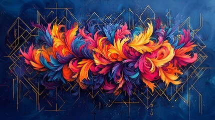 Vivid floral abstract art on dark blue background