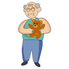 Cartoon of Grandfather Holding Teddy Bear