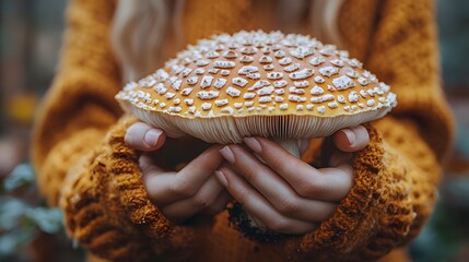 Woman's hands gently holding a large mushroom (1)