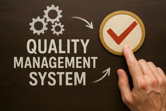 Quality management system qms iso certification process improvement and control concept diagram flow chart