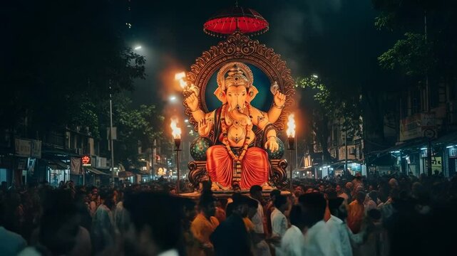 Ganesha Festival Procession: Nighttime Celebration