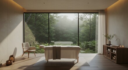 Fototapeta premium Luxury spa interior in the forest, green nature concept