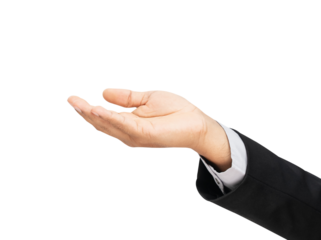 Businessman hand touching or pointing of something on isolated white background.