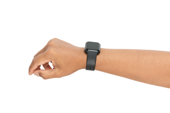 Close up man hand with smartwatch on isolated background - Powered by Adobe