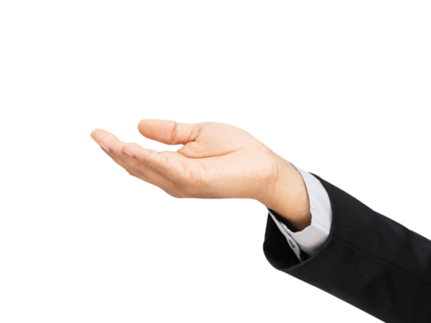 Businessman hand touching or pointing of something on isolated white background. - Powered by Adobe