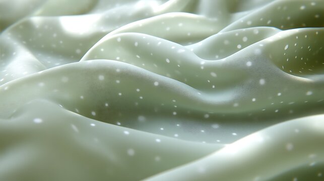 Light sage green fabric with small white polka dots.