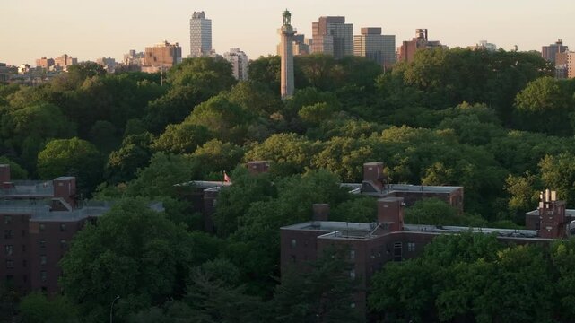 Aerial view of Fort Greene Park at sunrise
