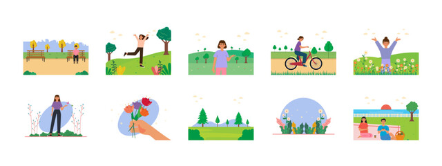 Spring illustrations set. Flat vector illustration concept.