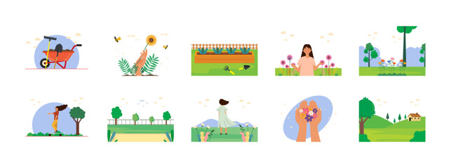 Obraz premium Spring illustrations set. Flat vector illustration concept.