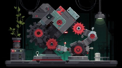 Obraz premium Pixel art depiction of a complex machine in a laboratory setting.