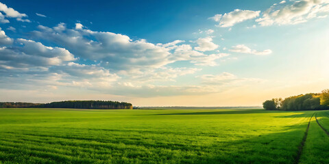 Obraz premium green field and blue sky