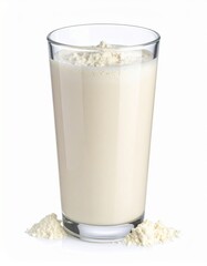 A vanilla smoothie in a glass on a white backdrop. 