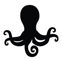 Octopus Vector Icon, Black Sea Creature Silhouette