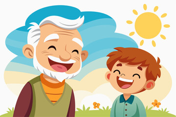 Family love, generation connection, and joyful outdoor moment depicted in a colorful, playful art style