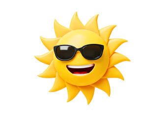 Happy cartoon sun wearing sunglasses isolated on transparent background
