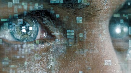 Close-up of an eye with digital data overlay.