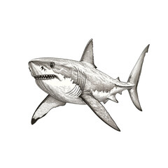 Great White Shark Engraving - Powerful Marine Predator..
