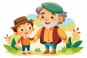 Family love, generation connection, and joyful outdoor moment depicted in a colorful, playful art style