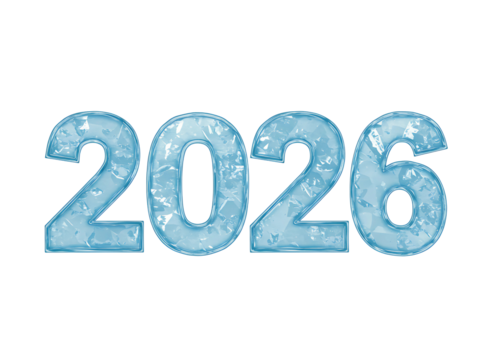 Cool blue ice texture numbers 2026 isolated on transparent background