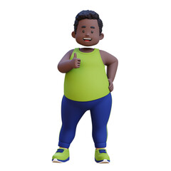 3D plus size overweight obesse african man giving a thumbs up