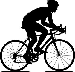 Obraz premium Black silhouette of cyclist riding bicycle vector illustration for cycling sport design