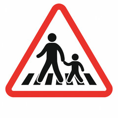"Child and Adult Pedestrian Crossing Sign with Zebra Stripes"