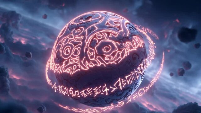 dark floating planet with glowing runes and magic 4K Videos