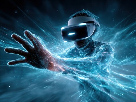 VR gamer immersed in a digital world