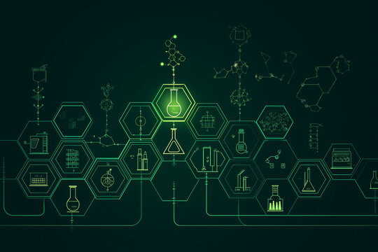 Green Methanol renewable sustainability. Molecular diagram illustrating green methanol synthesis pathway. - Powered by Adobe
