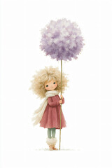 Fototapeta premium Whimsical Girl Portrait Flower Fashion Illustration Colorful Springtime Art Cute Children Playful Dress Pastel Joyful Smile Lively Dreamy Floral Nature Blooming Cheerful Magical 