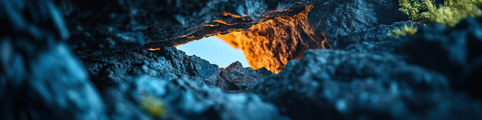 Volcanic Rock Crevice with Sky View