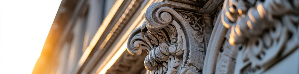 Fototapeta premium Stone Architectural Detail with Scrollwork and Floral Carvings