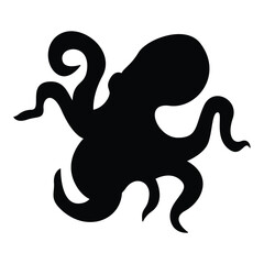 Playful Octopus Clipart, Black Sea Life Silhouette for Kids