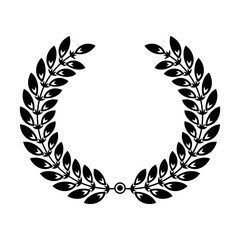 Black and white laurel wreath symbol vector illustration. Circular branches with leaves, swirls, twigs and flower ornaments for award or badge.