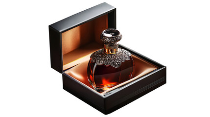 Royal perfume bottle , Bottle of vintage perfume with diamond jewelry,   Isolated on white background, clipping path included, transparent png.