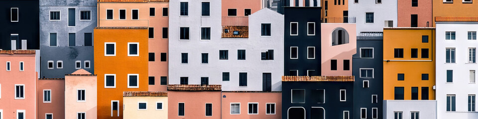 Multi-Story Building Facade in Varied Pastel Colors