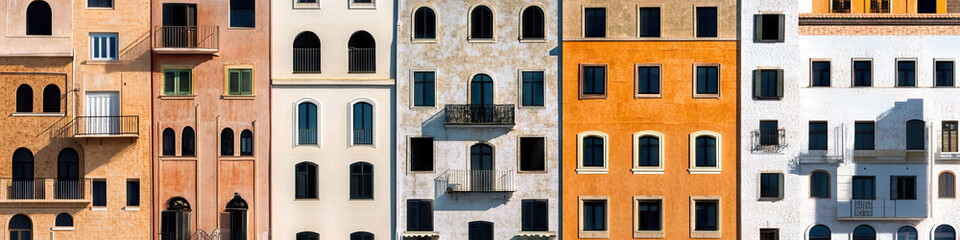 Facade of Multi-Colored Buildings with Varied Architectural Styles