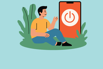 Embrace digital detox and prioritize mental well-being by unplugging from screens. This vibrant illustration promotes a healthy balance with technology for peace and calm.