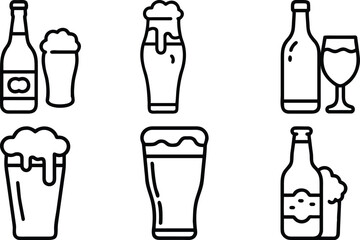 beer bottle and glass vector icons set